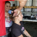 Candace Lord, The Green Cocoon Vice President, gets her first pony tail cut.